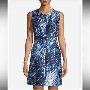 Milly Blue Coco Sheath Printed Satin Sleeveless Dress- Size 6